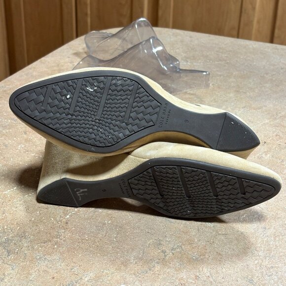 Cole Haan Wedge Heels Beige Suede Leather Ankle Strap Shoes Size 9 - Picture 8 of 13